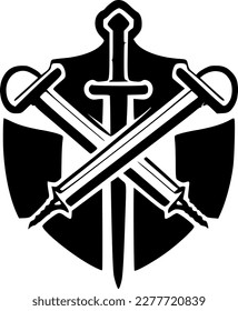 Crossed Swords - Black and White Isolated Icon - Vector illustration