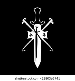 Crossed Swords - Black and White Isolated Icon - Vector illustration