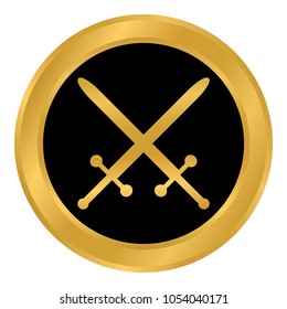 Crossed swords button on white background. Vector illustration.