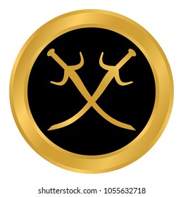 Crossed swords button on white background. Vector illustration.