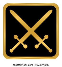 Crossed swords button on white background. Vector illustration.