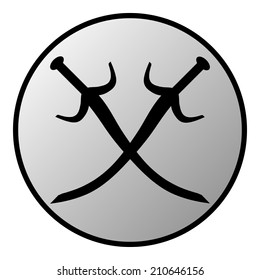 Crossed swords button on white background. Vector illustration.