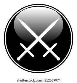 Crossed swords button on white background. Vector illustration.