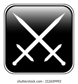 Crossed swords button on white background. Vector illustration.