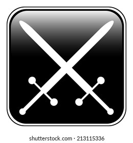 Crossed swords button on white background. Vector illustration.