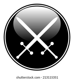 Crossed swords button on white background. Vector illustration.