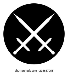 Crossed swords button on white background. Vector illustration.