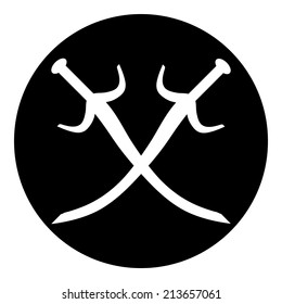 Crossed swords button on white background. Vector illustration.