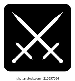 Crossed swords button on white background. Vector illustration.