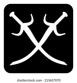 Crossed swords button on white background. Vector illustration.