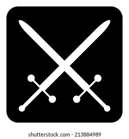 Crossed swords button on white background. Vector illustration.