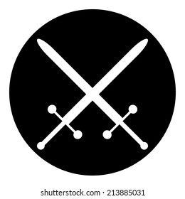 Crossed swords button on white background. Vector illustration.