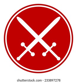 Crossed swords button on white background. Vector illustration.