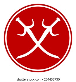 Crossed swords button on white background. Vector illustration.