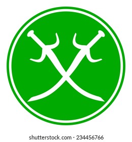 Crossed swords button on white background. Vector illustration.