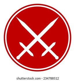 Crossed swords button on white background. Vector illustration.