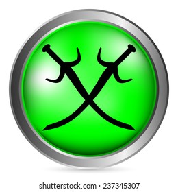 Crossed swords button on white background. Vector illustration.