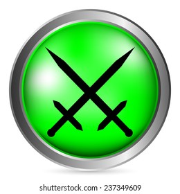 Crossed swords button on white background. Vector illustration.