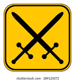 Crossed swords button on white background. Vector illustration.