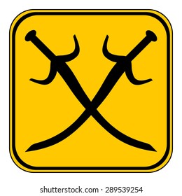 Crossed swords button on white background. Vector illustration.