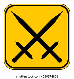 Crossed swords button on white background. Vector illustration.