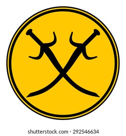 Crossed swords button on white background. Vector illustration.