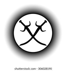 Crossed swords button on white background. Vector illustration.