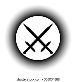 Crossed swords button on white background. Vector illustration.