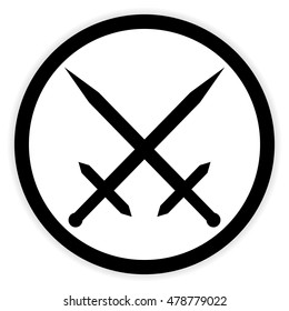 Crossed swords button on white background. Vector illustration.