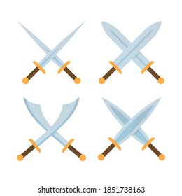 Conjunto de dibujos animados de espadas cruzadas. Ilustración vectorial. Concepto medieval