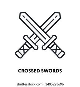 Crossed Swords Dagger Weapon Blade. Battle War Concept. Vector Flat Line Stroke Icon.