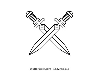 Crossed swords. Design element for logo, label, emblem, sign. Vector illustration
