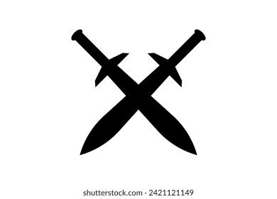 Crossed swords in flat design. Simple black sword icon. Vector illustration.