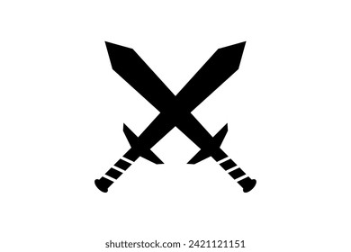 Crossed swords in flat design. Simple black sword icon. Vector illustration.