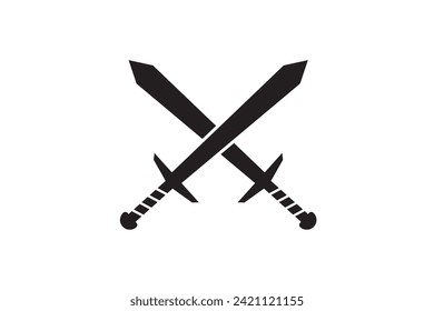 Crossed swords in flat design. Simple black sword icon. Vector illustration.