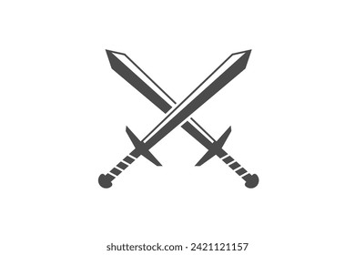 Crossed swords in flat design. Simple black sword icon. Vector illustration.