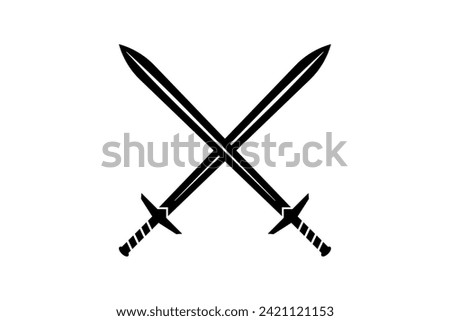 Crossed swords in flat design. Simple black sword icon. Vector illustration.