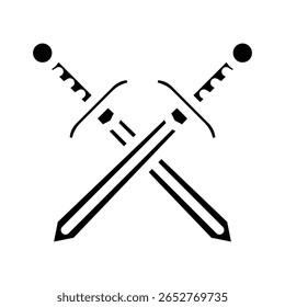 espadas cruzadas ícone de glifo heráldico vetor. espadas cruzadas sinal heráldico. símbolo isolado ilustração