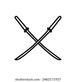 Crossed swords heraldic icon Black line art vector