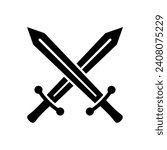 Crossed swords icon. Black silhouette. Front side view. Vector simple flat graphic illustration. Isolated object on a white background. Isolate.