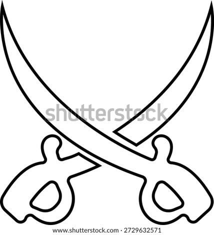 Crossed Swords Icon with Blade, Saber, Cutlass, Sword, Weapon, Steel and Combat Symbols in Black Line Style Vector for Medieval and Battle Design