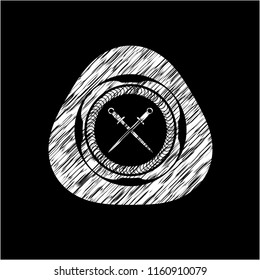 crossed swords icon drawn on blackboard