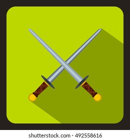 Crossed swords icon in flat style on a white background vector illustration