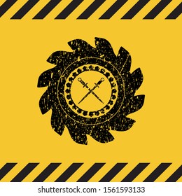 crossed swords icon grunge black emblem with yellow background, warning sign. Vector Illustration. Detailed.