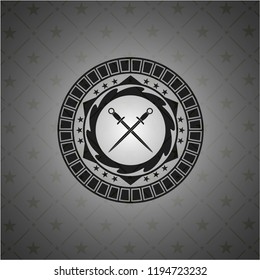crossed swords icon inside black badge