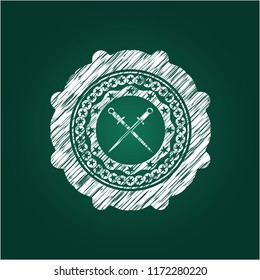 crossed swords icon inside chalk emblem