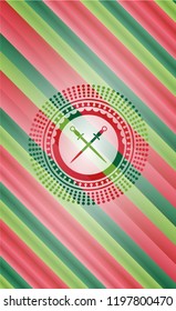 crossed swords icon inside christmas badge background.