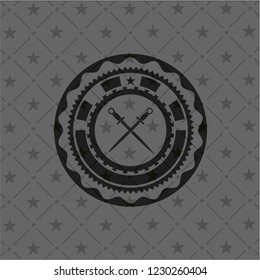 crossed swords icon inside dark emblem
