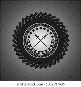 crossed swords icon inside dark badge