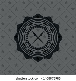 crossed swords icon inside dark emblem